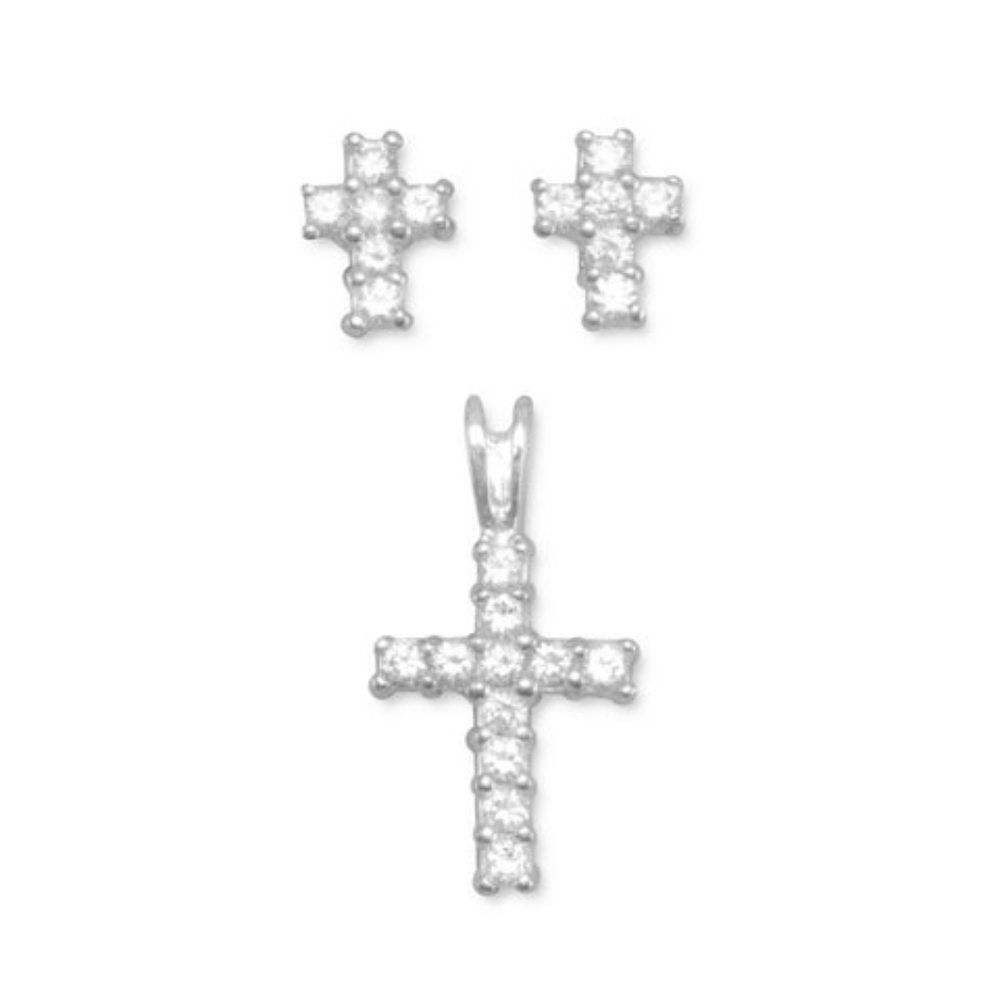 CZ Cross Earrings/Pendant Set